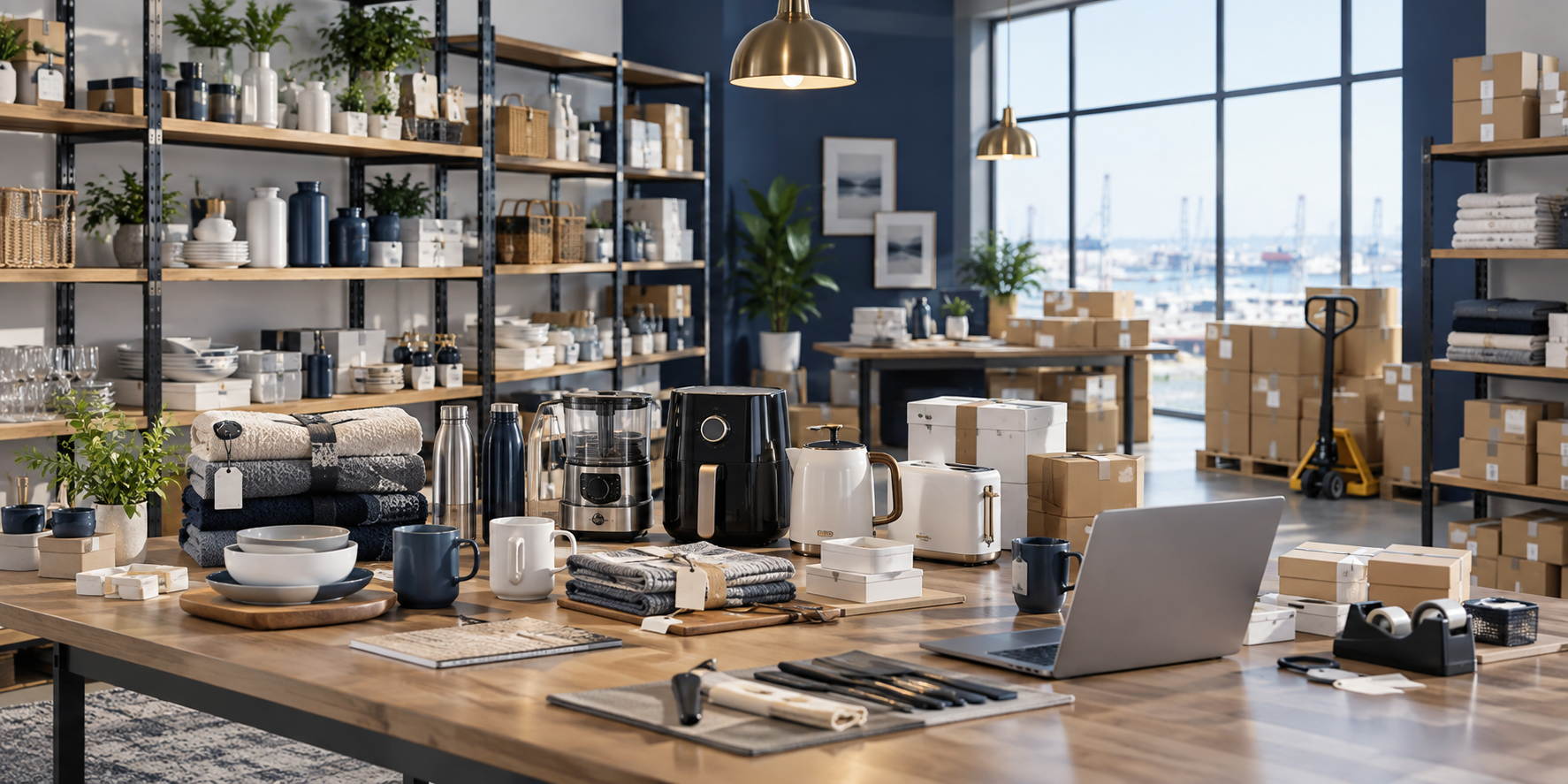 Wholesale product showroom and shipping workspace
